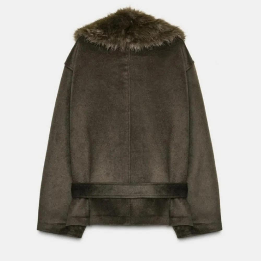 ZARA WOOL BLEND COAT WITH FAUX FUR COLLAR Size S_12